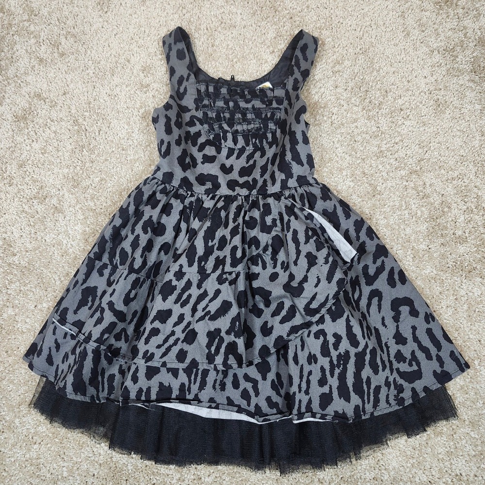 Harajuku Mini Dress Leopard Print Grey Black Tulle Tiered Rockabilly XS 4/5